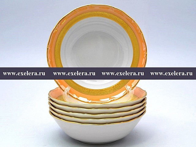 Набор салатников 19 см Магнолия Золотая полоса Янтарь MZ 6 шт