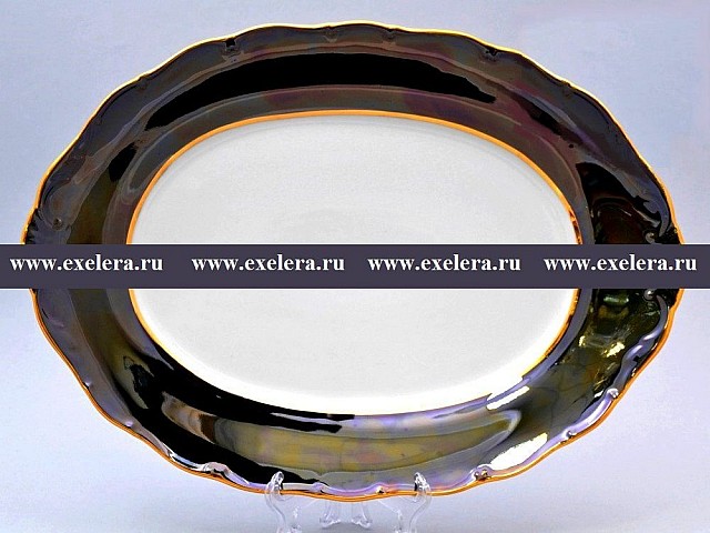 Блюдо овальное 36см Магнолия Зеленый мрамор MZ