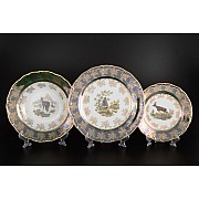 Набор тарелок Магнолия Охота Зеленая MZ на 6 персон 18 шт