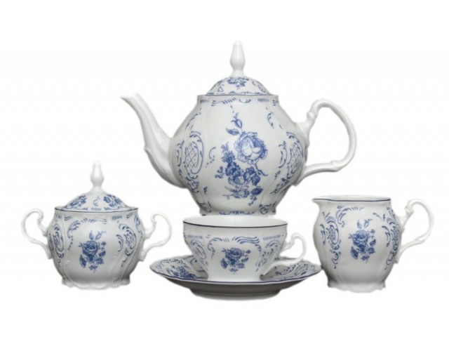 Сервиз чайный Бернадотт Синие розы на 12 персон 41 предмет
