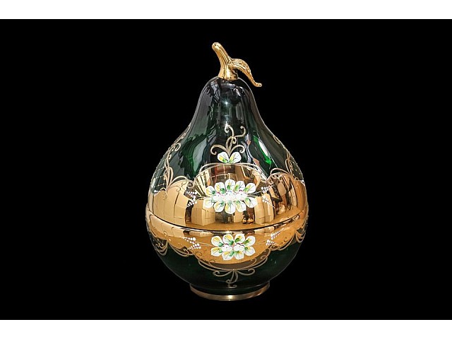 Конфетница с крышкой (Груша) 40 см Лепка Зеленая М+М Bohemia Crystal