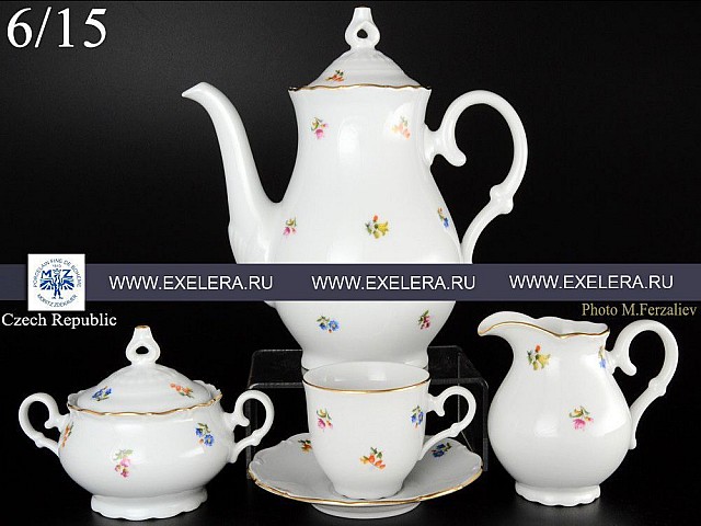 Кофейный сервиз Офелия Мелкие цветы отводка золото MZ на 6 персон