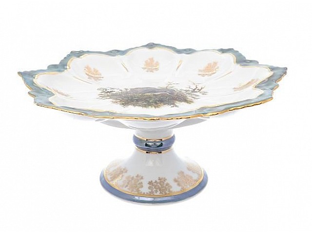 Ваза для фруктов 29 см на ножке Охота зеленая Корона Queens Crown