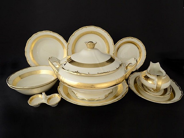 Столовый сервиз Анжелика Слоновая кость Золотая лента MZ на 6 персон 27 предметов