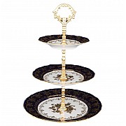 Этажерка 3 яруса Офелия Золотая роза Кобальт Мелкий узор MZ