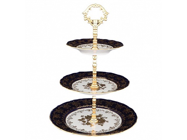 Этажерка 3 яруса Офелия Золотая роза Кобальт Мелкий узор MZ