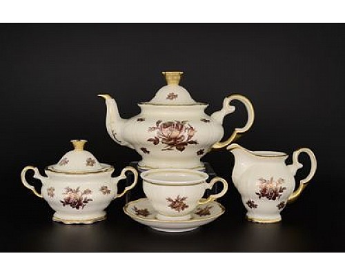 Чайный сервиз Анжелика Слоновая кость Роза MZ на 6 персон
