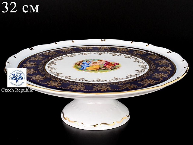 Тарелка для торта 32 см на ножке Офелия Мадонна Кобальт MZ