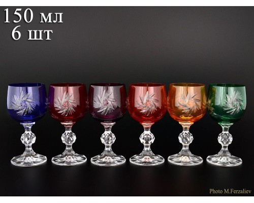 Набор бокалов для вина 150 мл Цветной хрусталь Bohemia 6 шт