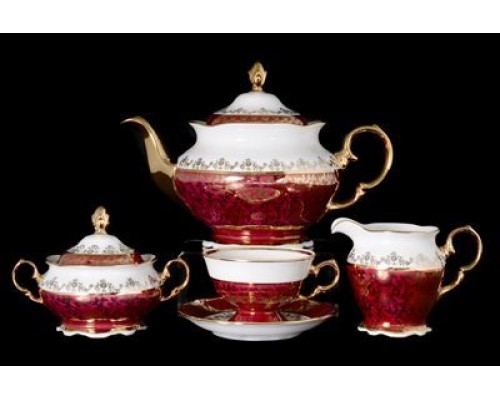 Чайный сервиз Красная паутинка Royal Czech Porcelain на 6 персон
