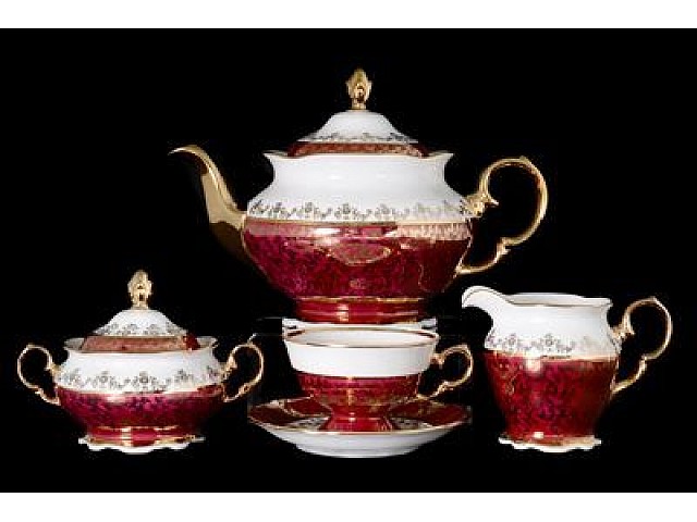 Чайный сервиз Красная паутинка Royal Czech Porcelain на 6 персон