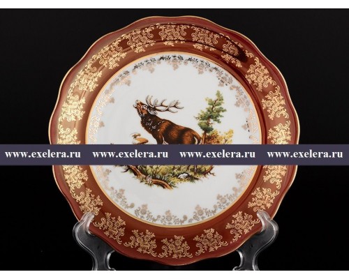 Набор тарелок 25 см Царская Красная Охота Royal Czech Porcelain 6 шт