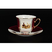 Набор чайных пар Охота Красная Барокко Royal Czech Porcelain (6 пар)