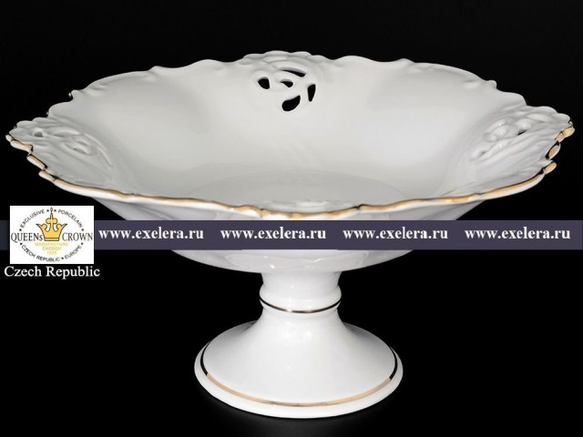 Фруктовница 32 см на ножке Белый узор Корона Queens Crown