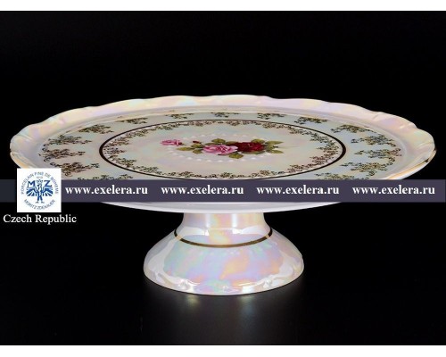 Тарелка для торта 30 см на ножке Офелия Роза перламутр MZ