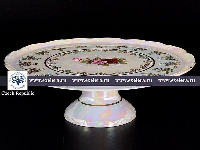 Тарелка для торта 30 см на ножке Офелия Роза перламутр MZ