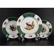 Набор тарелок Охота Зеленая Барокко Royal Czech Porcelain на 6 персон 18 шт