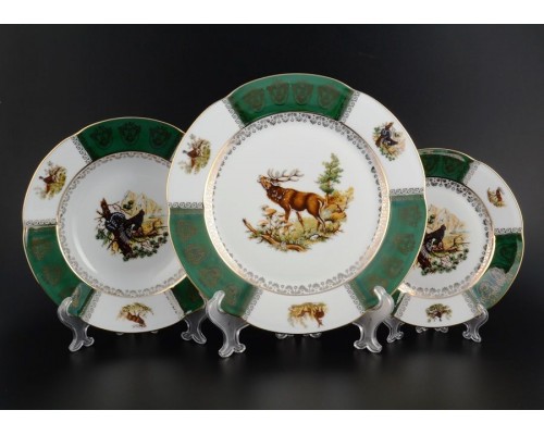 Набор тарелок Охота Зеленая Барокко Royal Czech Porcelain на 6 персон 18 шт