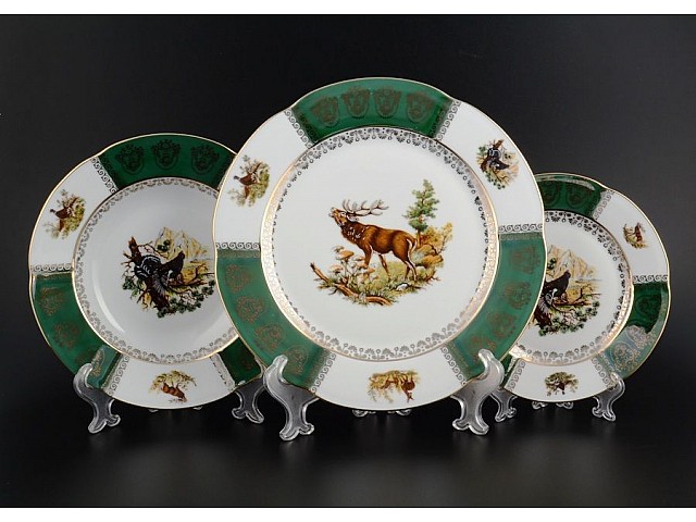 Набор тарелок Охота Зеленая Барокко Royal Czech Porcelain на 6 персон 18 шт Набор тарелок Охота Зеленая Барокко Royal Czech Porcelain на 6 персон 18 шт