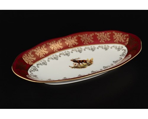 Блюдо овальное 26 см Царская Красная Охота Royal Czech Porcelain