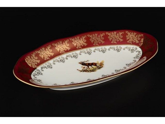 Блюдо овальное 26 см Царская Красная Охота Royal Czech Porcelain