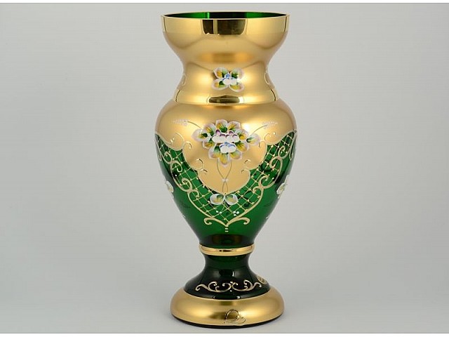 Ваза для цветов Лепка Зеленая B-L Bohemia Crystal на ножке 35 см