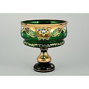 Конфетница на ножке Bohemia Crystal Лепка зеленая И-В 26 см