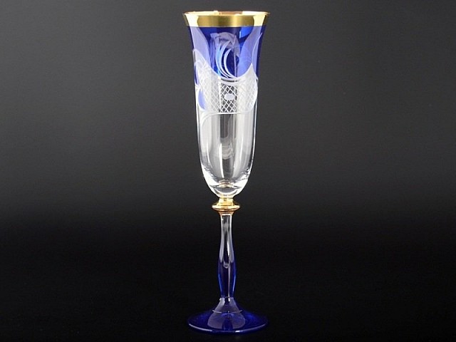 Набор синих фужеров для шампанского 190 мл E-V Bohemia Crystal