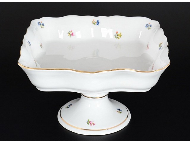 Салатник квадратный 29 см на ножке Мелкие цветы отводка золото Корона Queens Crown