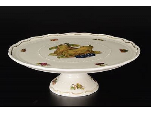 Тарелка для торта на ножке 30 см Анжелика Слоновая кость Фрукты MZ