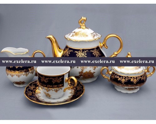 Чайный сервиз Офелия Золотая роза Кобальт Мелкий узор MZ на 6 персон