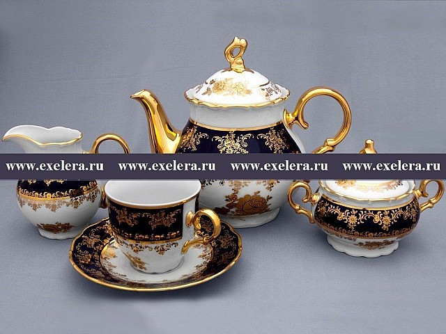Чайный сервиз Офелия Золотая роза Кобальт Мелкий узор MZ на 6 персон