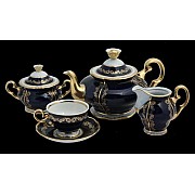 Чайный сервиз Анжелика Кобальт Золотые вензеля MZ на 6 персон