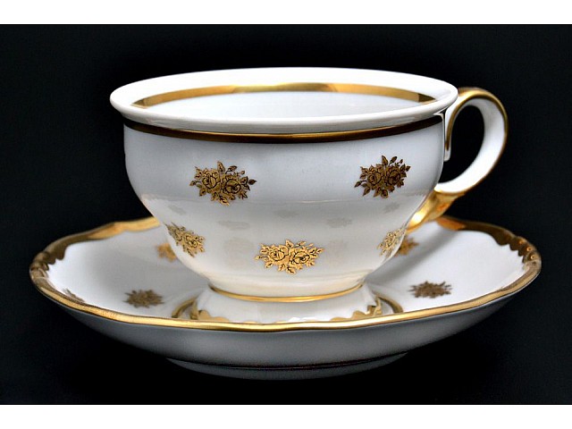 Набор чайных пар 250 мл Анжелика Золотая роза Мелкие цветы MZ (6 пар)