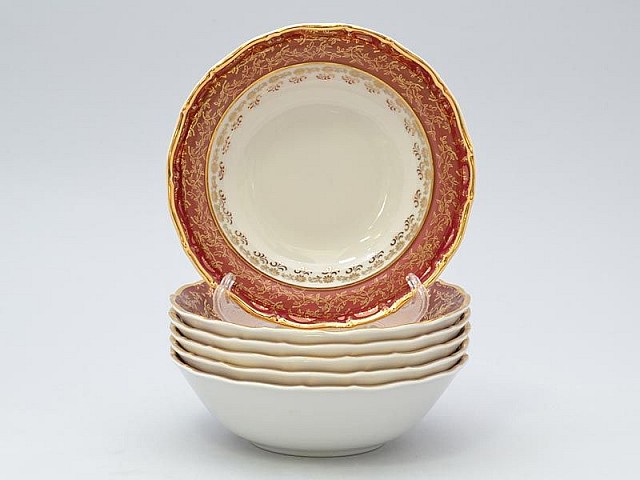 Набор салатников 16 см Мария Луиза Лист Красный Carlsbad 6 шт