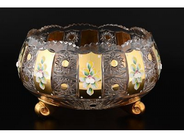 Фруктовница тройножка 31 см G-P золото Glasspo Bohemia