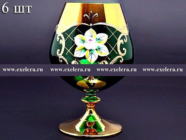Набор бокалов для бренди 400 мл Bohemia Crystal Лепка Зеленая U-R золотая ножка 6 шт