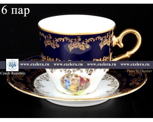 Набор чайных пар 250 мл Офелия Мадонна Кобальт MZ (6 пар)