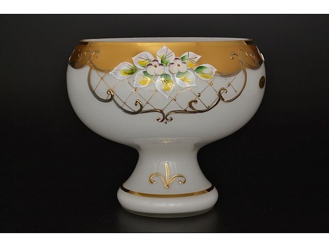 Конфетница на ножке 21 см Лепка Белая S-A Bohemia Crystal