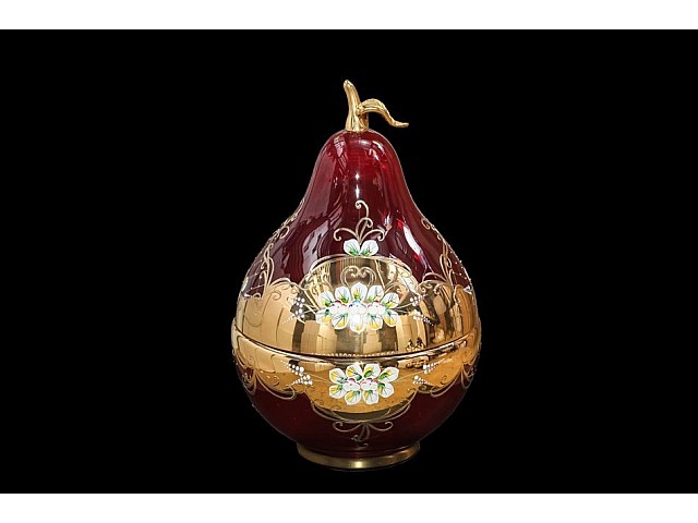 Конфетница с крышкой (Груша) 40 см Лепка Красная М+М Bohemia Crystal
