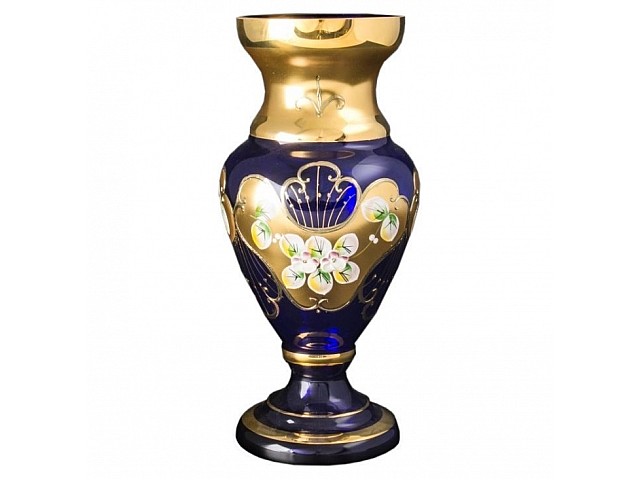 Ваза Лепка Синяя E-V Bohemia на ножке 26 см