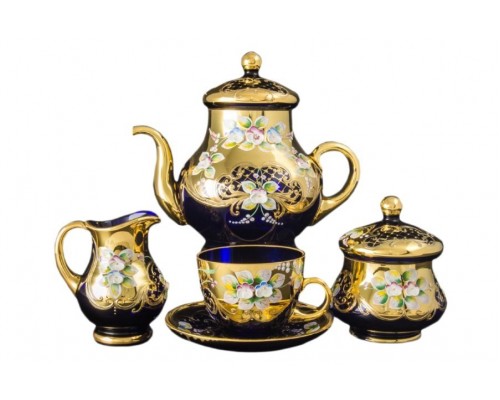 Чайный сервиз Лепка Синяя E-V Bohemia на 6 персон