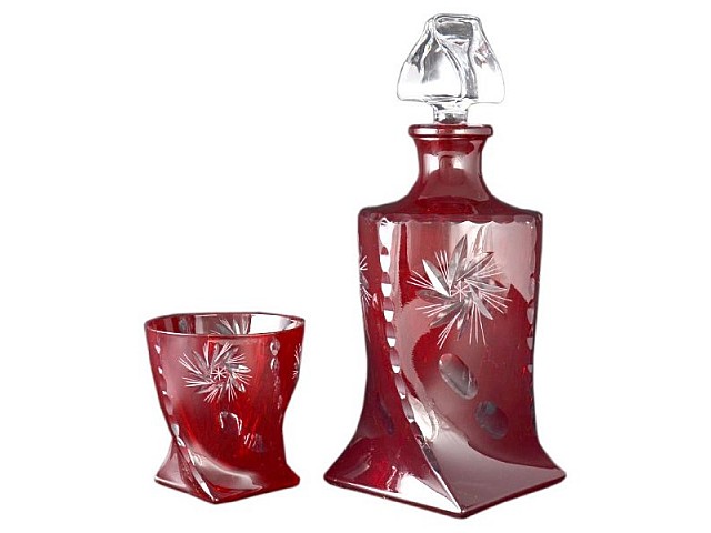 Набор для виски 7 предметов Quadro Красный Цветной хрусталь