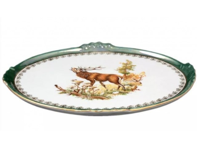 Блюдо овальное Охота зеленая Queens Crown 33 см