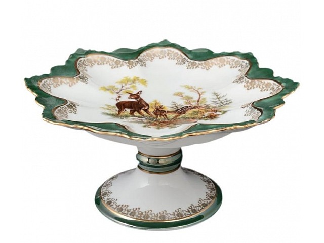 Ваза для фруктов 20 см на ножке Охота зеленая Корона Queens Crown