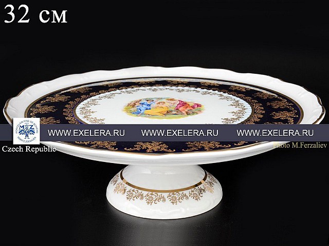 Тарелка для торта на ножке 30 см Офелия Мадонна Кобальт MZ