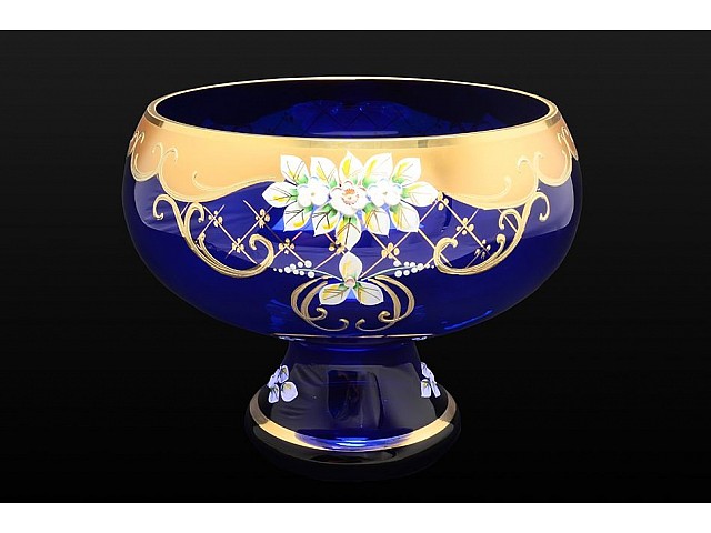 Фруктовница на ножке 25,5 см Bohemia Лепка Синяя B-L