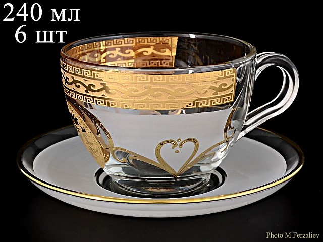 Набор чайных пар 220 мл Версаче Лев R-G фон Bohemia Crystal (6 пар)