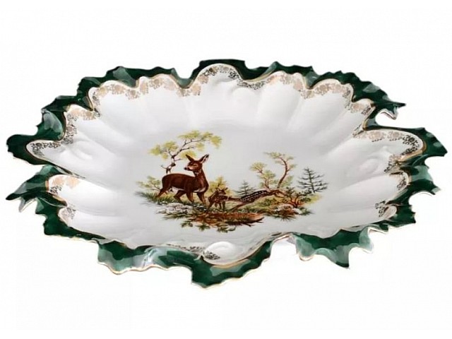 Блюдо фигурное круглое 35 см Охота зеленая Корона Queens Crown
