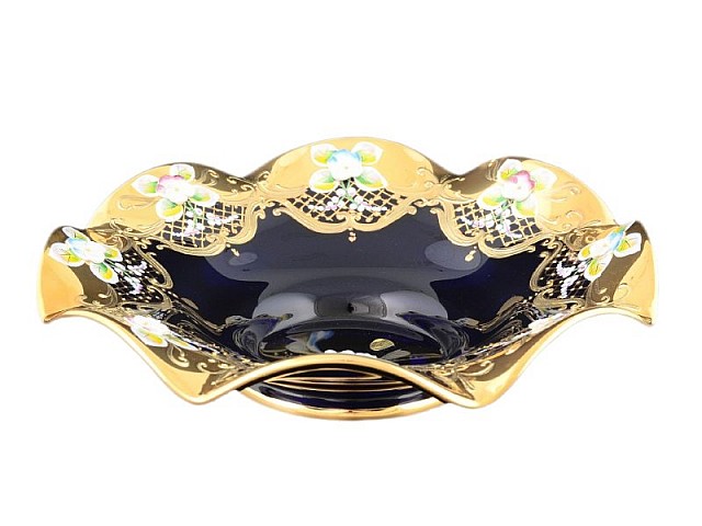 Фруктовница Веер 25 см Bohemia Лепка Синяя E-V